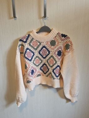Dreamers Cream Crochet Crop Sweater Large